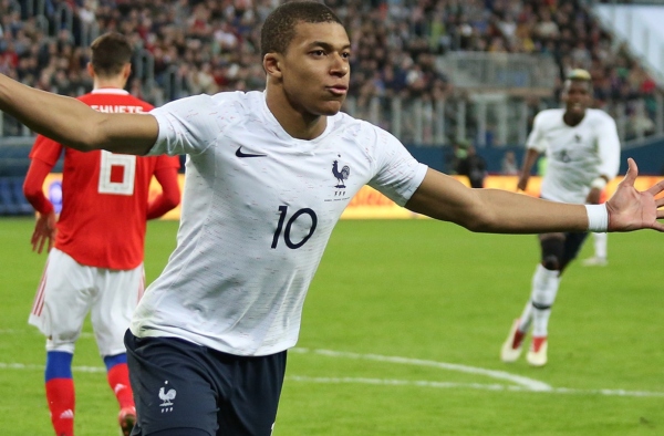 Kylian Mbappe celebrating March 2018 Mbappe scored twice as Real Madrid defeated Las Palmas by four goals.