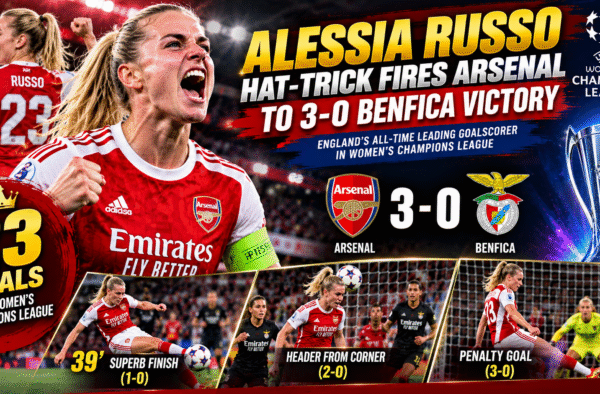 Russo Hat Trick Fires Arsenal Victory Alessia Russo Hat-Trick Fires Arsenal to 3-0 Benfica Victory